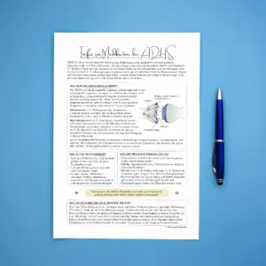 Infoblatt über ADHS-Medikamente – verständliche Aufklärung zu Wirkung, Wirksamkeit, Nebenwirkungen und Risiken unbehandelter ADHS; erklärt Unterschiede zwischen Stimulanzien und Nichtstimulanzien, evidenzbasiert und praxisorientiert für Patienten und Therapeutinnen.