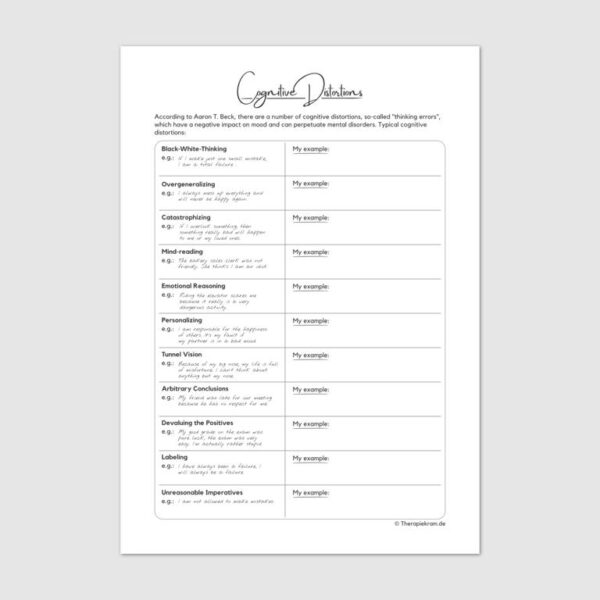 Cognitive Distortions from Aaron Beck Worksheet English Therapiekram Therapy tool for Coaches, therapists and psychiatrists