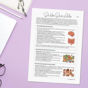Arbeitsblatt Hirn-Darm-Achse für die Psychotherapie – Zusammenhang von Mikrobiom, Ernährung, Stress und psychischer Gesundheit verständlich erklärt.