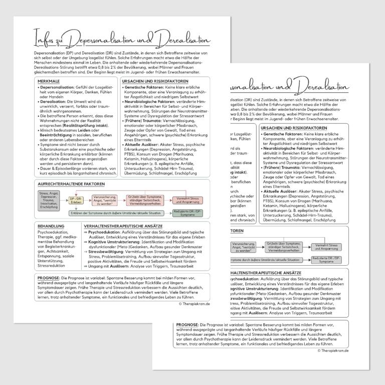 Informationsblatt zur Depersonalsations-Derealisations-Störung, Psychoedukation vor Therapie