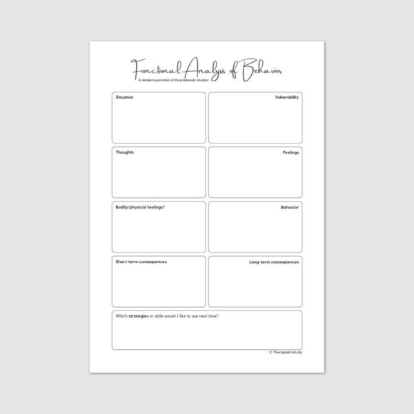 Functional Analysis of Behavior Therapy Worksheet English Therapiekram Therapy Tools Form Cognitive Behavioral