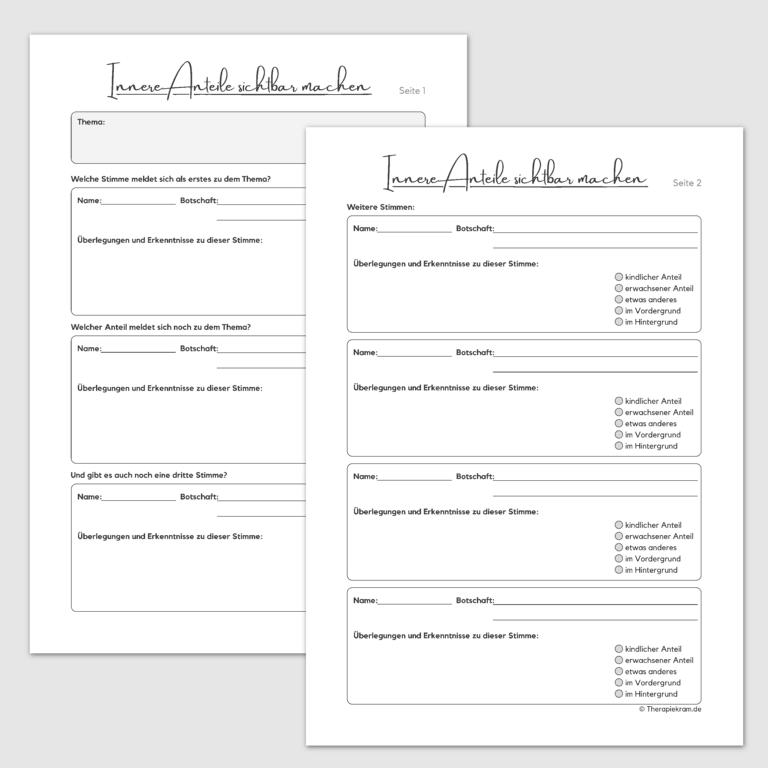 Arbeitsblätter Inneres Team Psychotherapie: innere Anteile erkennen und sichtbar machen, strukturierte Teilearbeit nach Schulz von Thun (Therapiekram PDF)