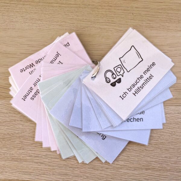 Vorschaubild der handgezeichneten Kommunikationskarten im A7-Format – schwarz-weiße Icons zum Ausdrucken für Therapie, Autismus und nonverbale Kommunikation