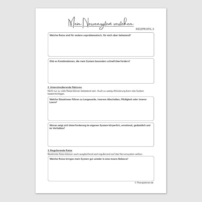 Arbeitsblätter Reizprofil Nervensystem mit Reizschwellen-Matrix und Selbstbeobachtung zur Reizverarbeitung und Regulation