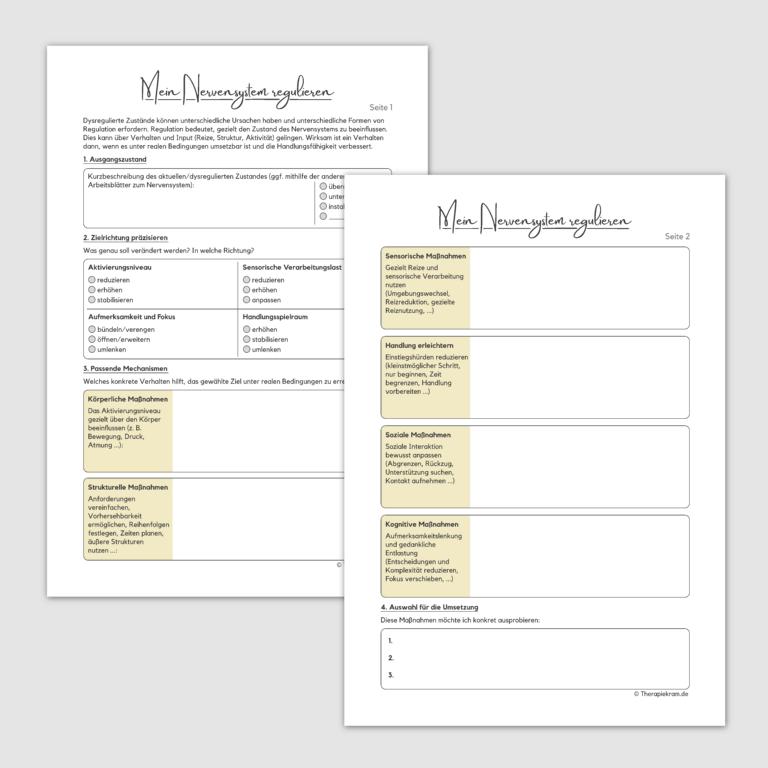 Arbeitsblätter zur Regulation des Nervensystems mit Regulationszielen, Selbstregulation und konkreten Strategien bei Dysregulation