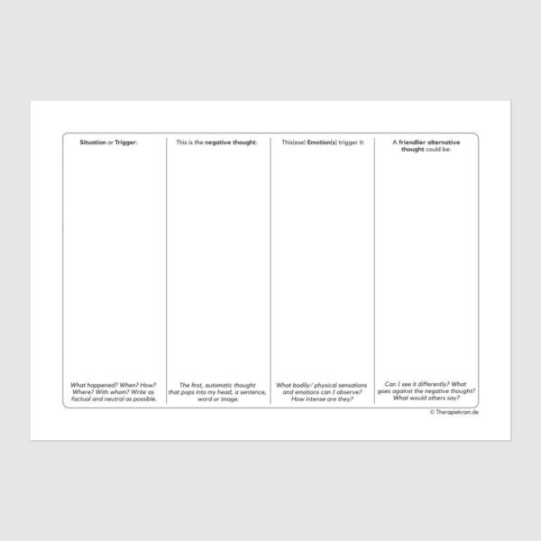 Negative Thoughts Journal Therapy Worksheet English Therapiekram Therapy Tools Form