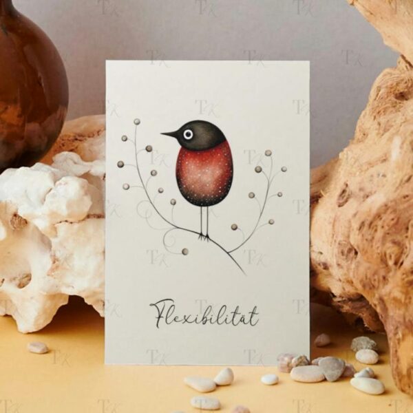 Ressourcen-Karte A6 Download mit kunstvollem Vogelmotiv, Resilienz stärken, für Therapie, Coaching, Beratung, Selbstfürsorge, positive Psychologie