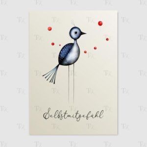 Ressourcen-Karte A6 Download mit kunstvollem Vogelmotiv, Resilienz stärken, für Therapie, Coaching, Beratung, Selbstfürsorge, positive Psychologie