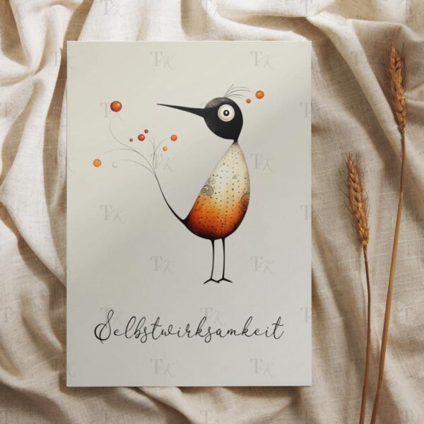 Ressourcen-Karte A6 Download mit kunstvollem Vogelmotiv, Resilienz stärken, für Therapie, Coaching, Beratung, Selbstfürsorge, positive Psychologie