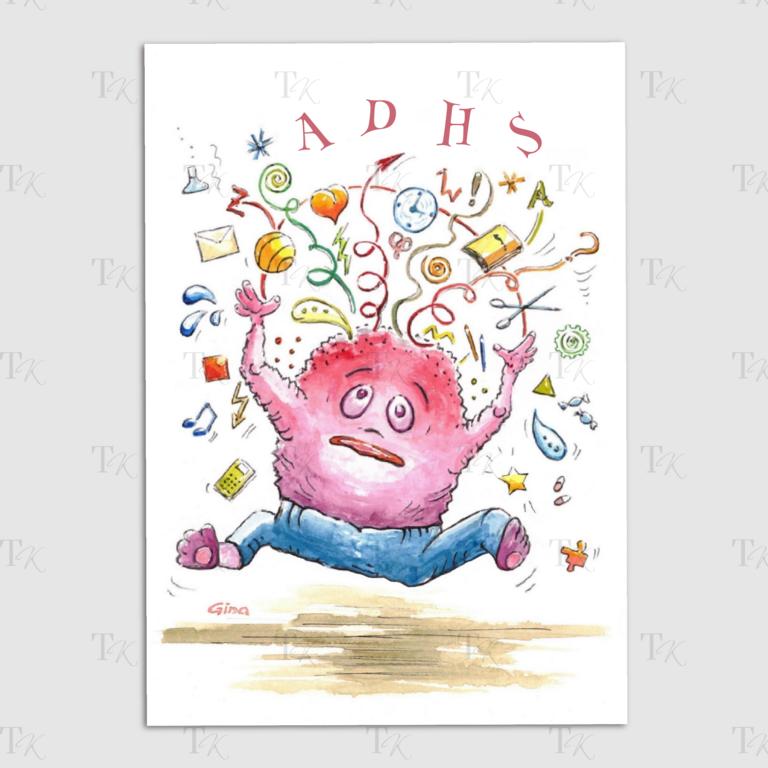 Niedliches Aquarellgemälde eines ADHS-Monsterleins, symbolisiert die ADHS Diagnose