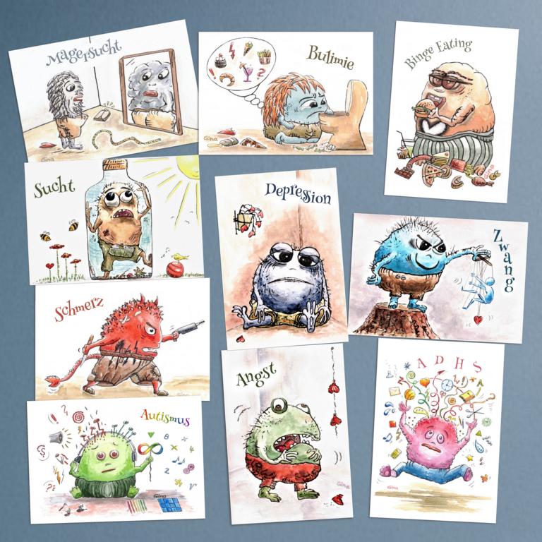 Therapiekram Therapiekarten Monster psychischer Störungen Störungsmonster Sparset