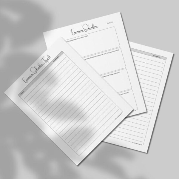 Therapiekram Arbeitsblätter-Set zum Expressiven Schreiben als PDF. therapeutisches Schreibtool zur Verarbeitung von belastenden Erfahrungen, Trauma und emotionalem Stress. Inkl. Info und Reflexionsfragen.