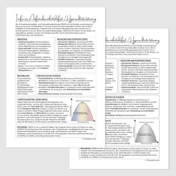 Therapiekram Infoblatt zur Aufmerksamkeitsdefizit-/Hyperaktivitäts-Störung, Psychoedukation vor Therapiebeginn, AD(H)S, Neurodivergenz Arbeitsblatt