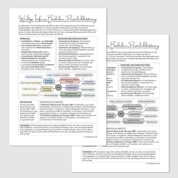 Therapiekram Informationsblatt BPS, Infoblatt zur Psychoedukation bei Borderline-Persönlichkeitsstörung, Therapie Arbeitsblatt