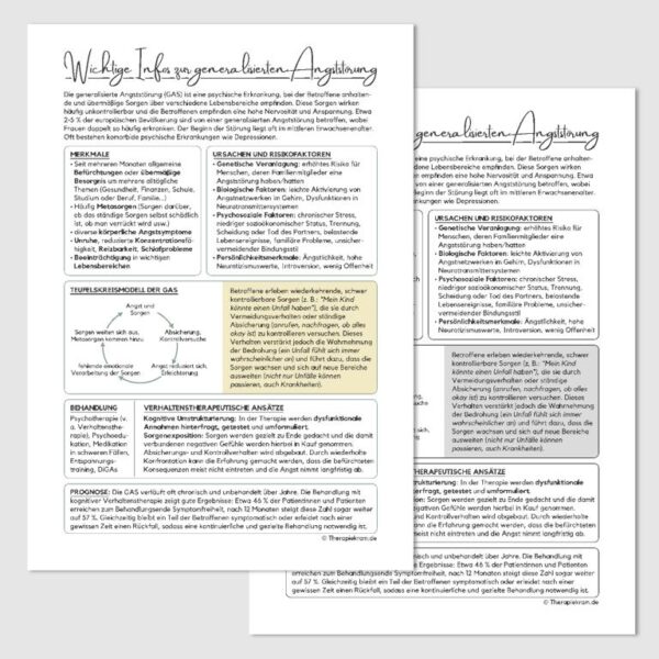 Therapiekram Infoblatt Generalisierte Angststörung. GAS Psychoedukation, Arbeitsblatt zum Ausdrucken.