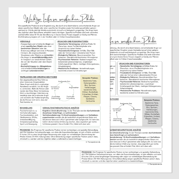 Therapiekram Infoblatt Arbeitsblatt spezifische Phobie für die Psychoedukation vor Therapie einer Angststörung