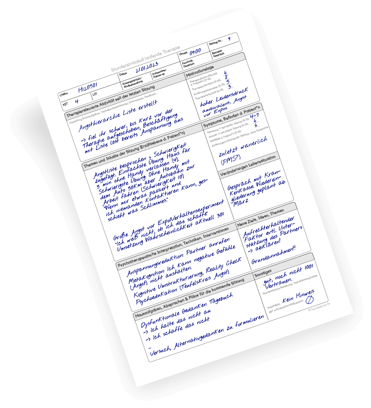 Protokollbogen zur Verlaufsdokumentation in der Psychotherapie